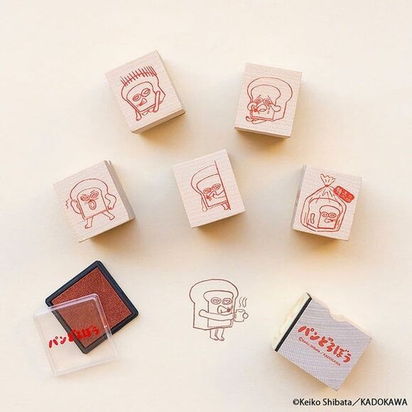 Pan dorobo Bread Thief set of 6 stamps with ink case included. - Picture 1 of 11